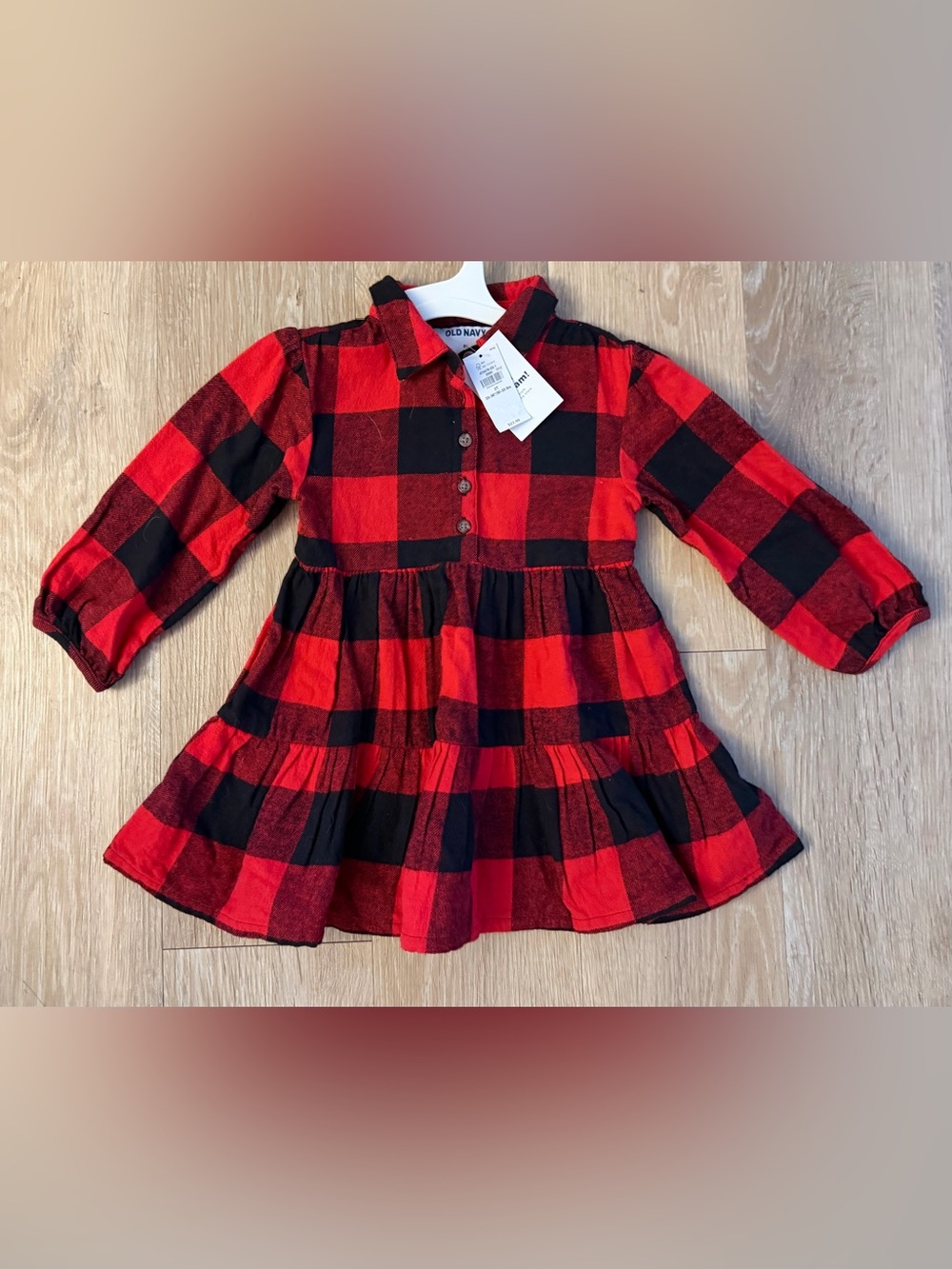 Old Navy Girl's Size 2T Red & Black Buffalo Plaid Tiered Flannel Dress